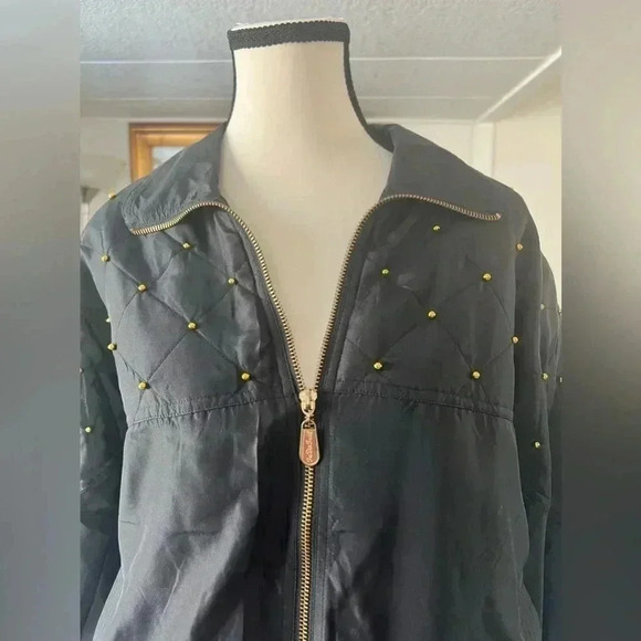 Fuda International Beaded Silk Black  Bomber Jacket Cyber Grunge Y2K Sz M - Picture 3 of 16